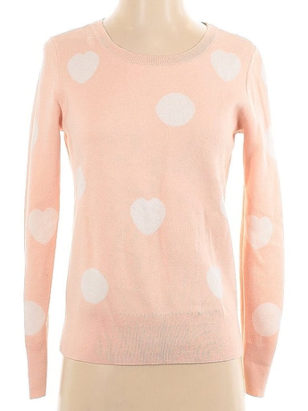 Ann Taylor LOFT Cream Pink Heart Crewneck Sweater Cotton AS SEEN ON TV S